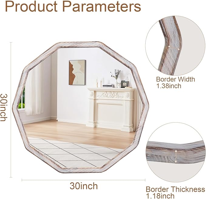 ULIKE White Wood Mirror for Wall, 30 Inch Rustic Farmhouse Mirror - Image 5