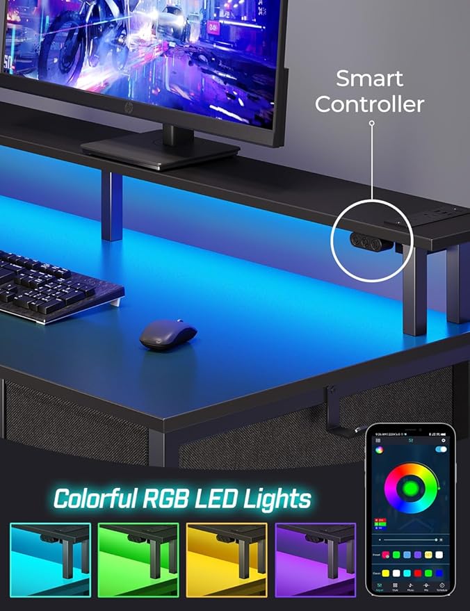 Seventable Computer Desk with Power Outlets & LED Light, 39 inch Home Office - Image 4