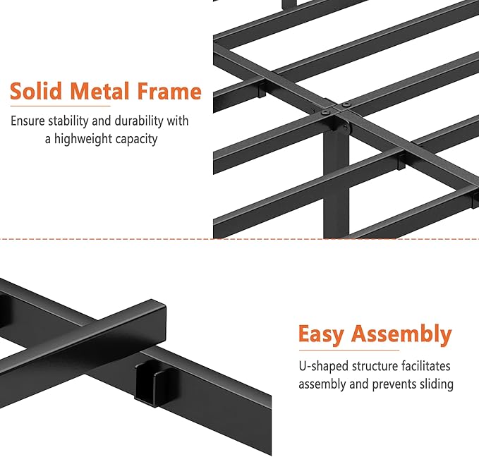 Full Bed Frame-Classic Metal Platform Bed Frame, Mattress Foundation - Image 8