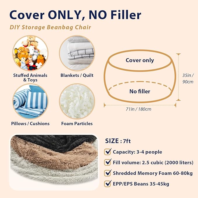 Fluffy Bean Bag for Stuffed Animals Storage, Faux Fur Washable Bean Bag Chair - Image 8