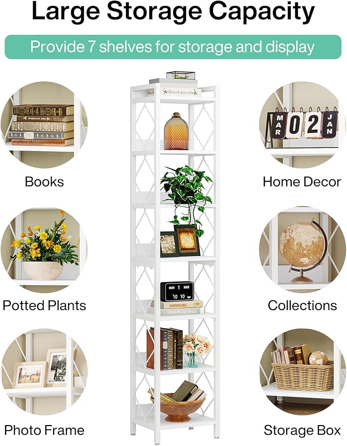 Tribesigns 78.7 Inch Extra Tall Narrow Bookshelf, 7 Tier Skinny Bookcase - Image 7