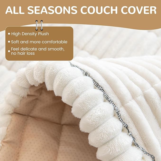 OTOB Sofa Covers for 3 Cushion Couch Washable, Fuzzy Non Slip Pet Friendly - Image 3