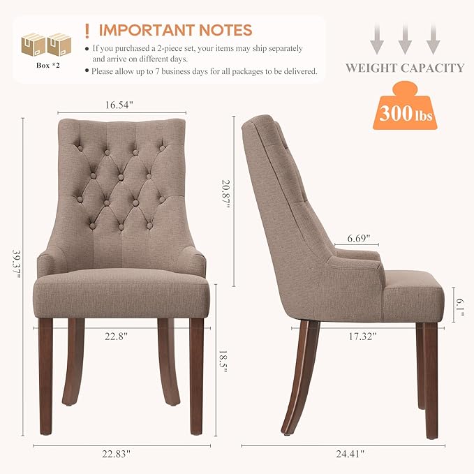 COLAMY Wingback Upholstered Side Dining Room Chairs Set of 4, Fabric Dining - Image 2