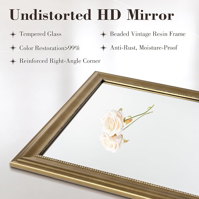 Axeman 30x40 Rectangular Wall Mirror, Decorative Bathroom Mirror, Traditional - Image 3