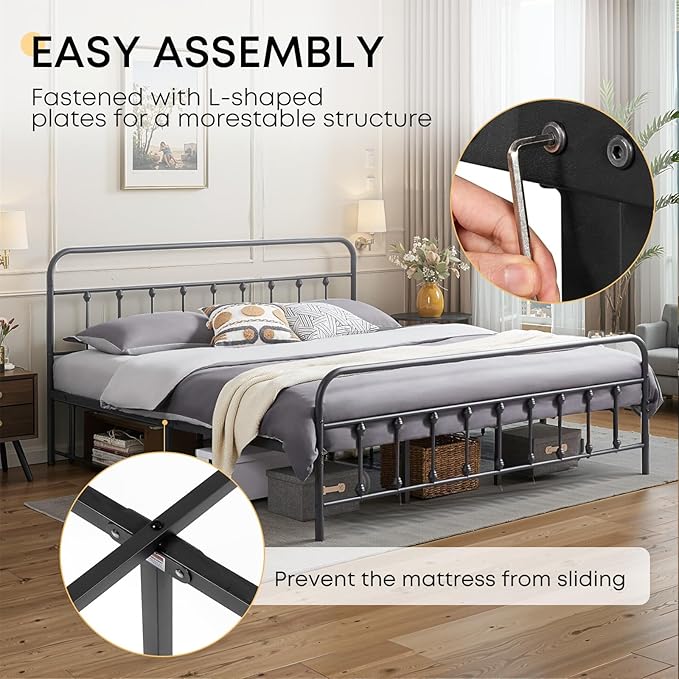 Queen Bed Frame-Classic Metal Platform Bed Frame Mattress Foundation - Image 6