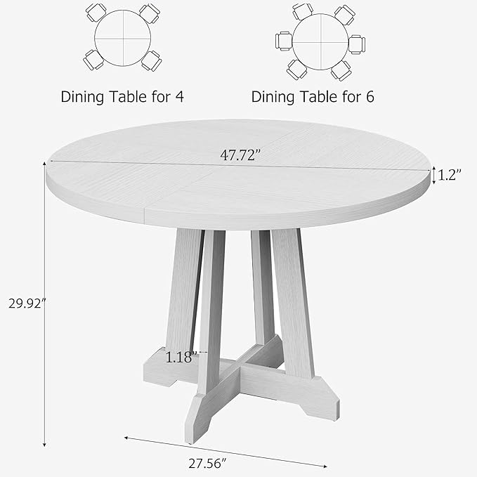 Garvee Dining Table for 4 to 6 People, 47 Inch Round Dining Table, Wooden - Image 2