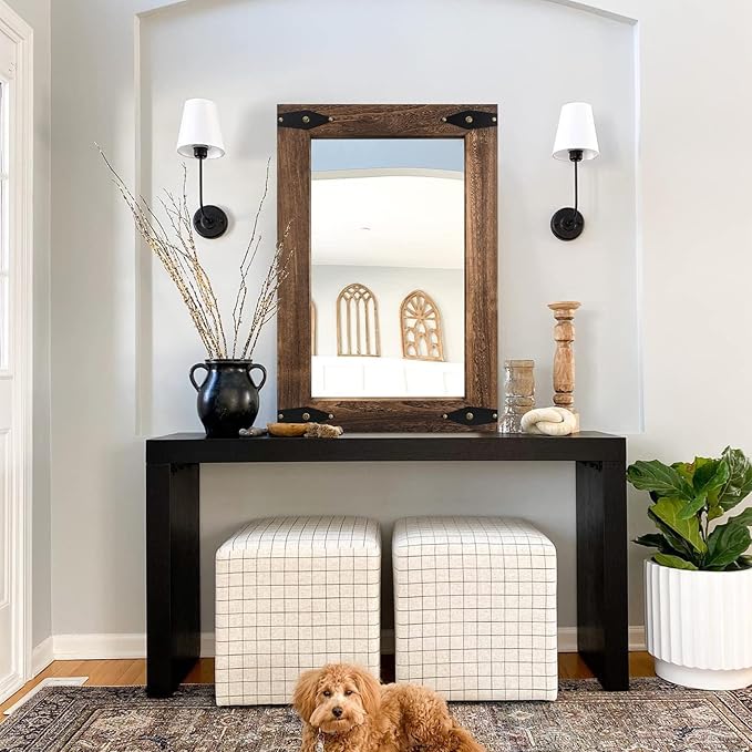 Rustic Wooden Framed Wall Mirror - Image 2