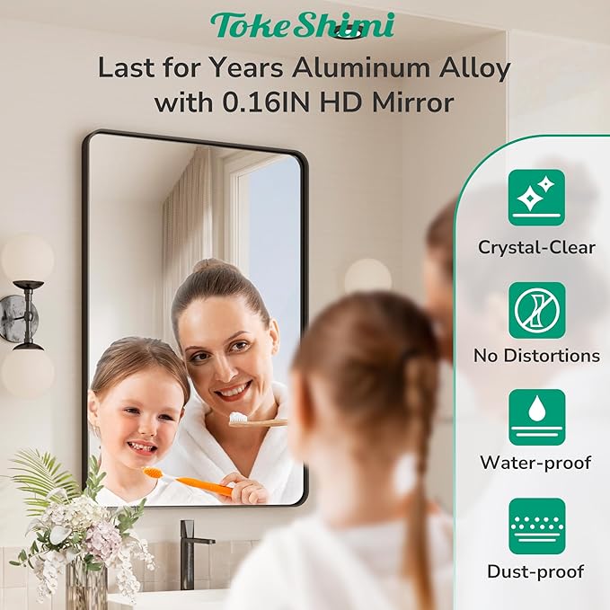 TokeShimi 48x30 Wall Mirror for Bathroom, Matte Black Bathroom Vanity Mirror - Image 4