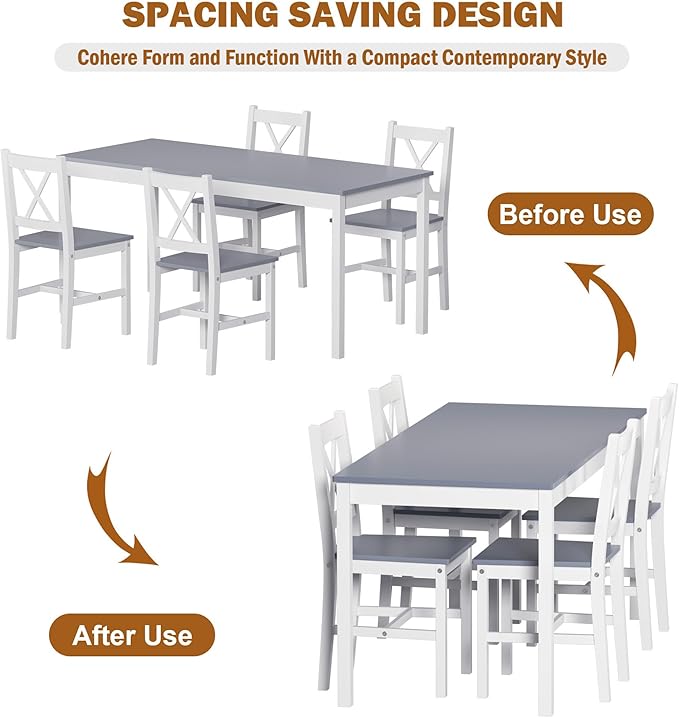 SogesPower Dining Table Set for 4, 5-Piece Wood Kitchen Dining Table Set - Image 8