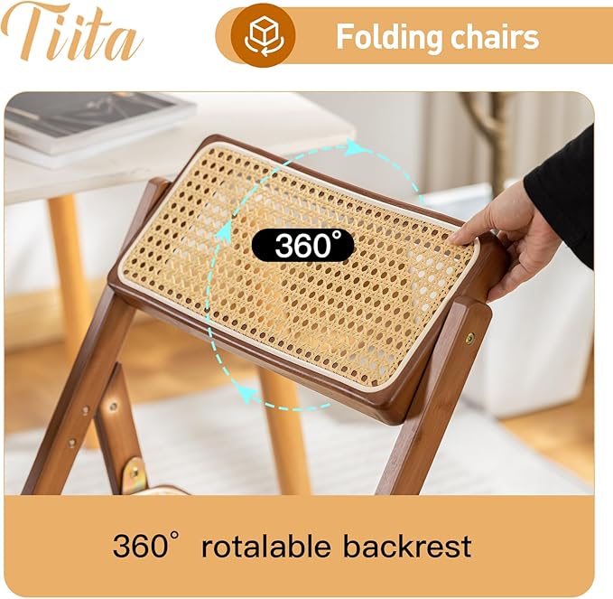Tiita Rattan Dining Chairs Set of 2, Mid Century Modern Folding Chair, Bamboo - Image 8