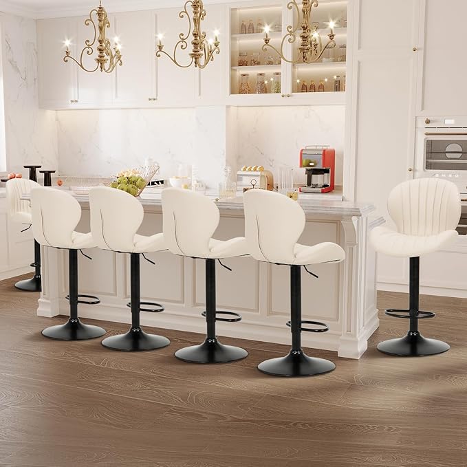 COLAMY Bar Stools Set of 6, Modern Swivel Bar Chairs, Adjustable Faux Leather by COLAMYINC