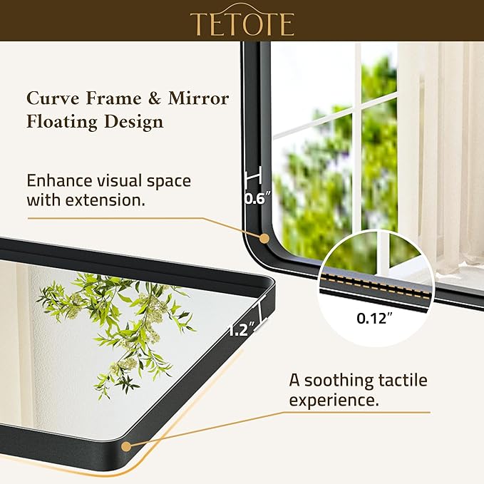 TETOTE Black Bathroom Mirror 30 x 30 Matte Black Metal Framed Vanity Mirror - Image 2