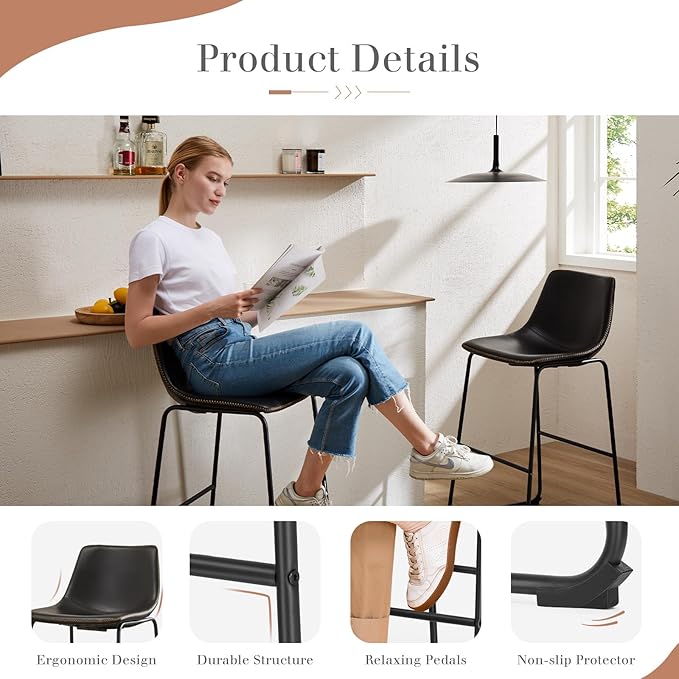 DUMOS 30 Inch Counter Height Bar Stools Set of 4, Modern Faux Leather High - Image 5