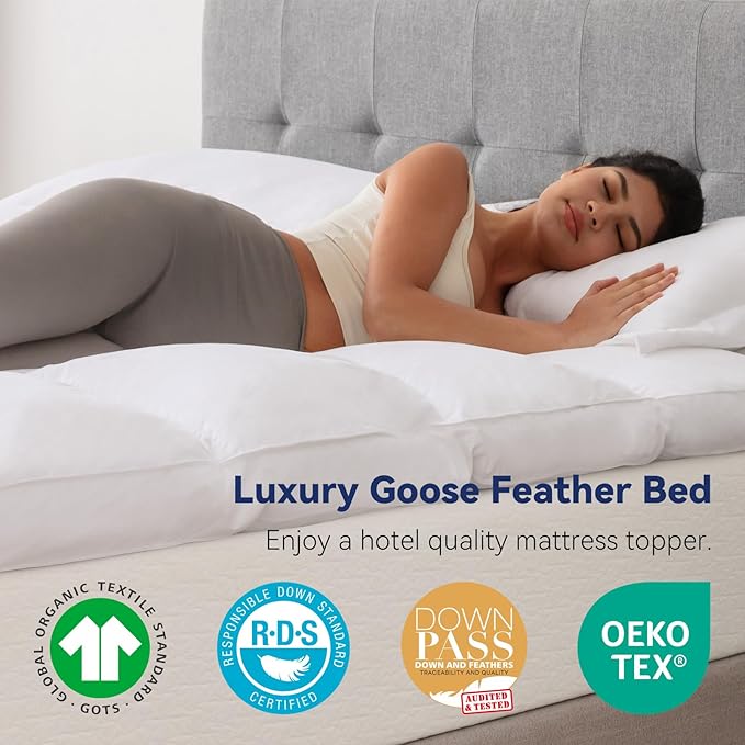 3 Inch White Goose Feather Mattress Topper, Full Feather Bed Topper, Mattress - Image 5