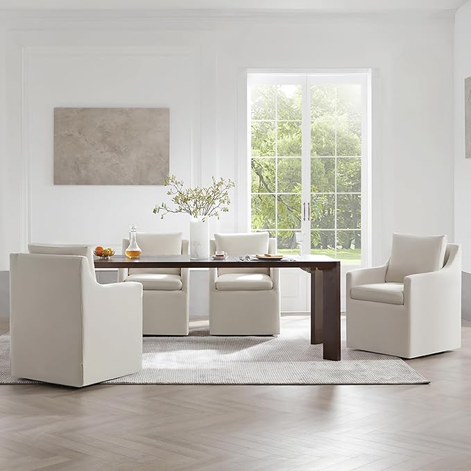 Upholstered Dining Chairs with Casters Washable Cover Side Deskchair with by Kislot