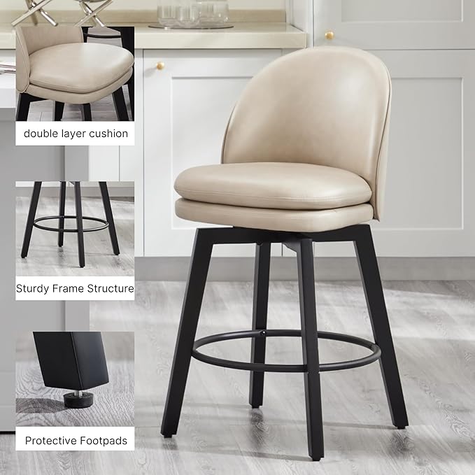 Counter Height Barstools 26 inch Upholstered Swivel Bar Stools - Image 5