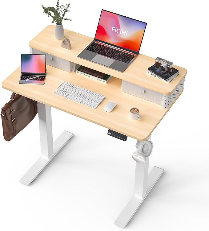 35x20 Inch Standing Desk with Double Drawers, C-Clamp Mount Compatible by FiCiHi