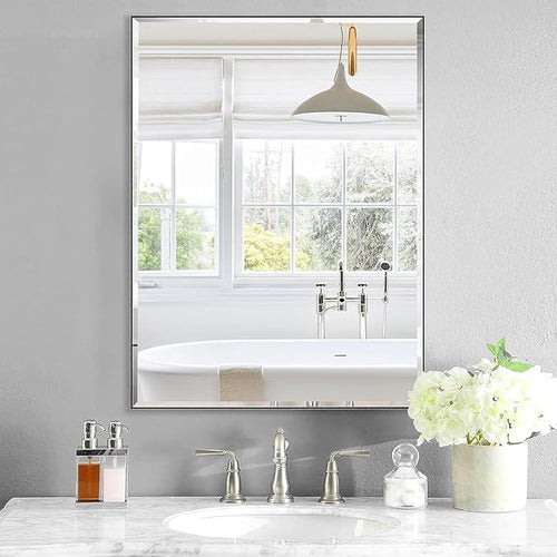 24x32 Inch Black Mirror with Beveled Trim, Aluminum Frame Bathroom Vanity Mirror by LEDLUX