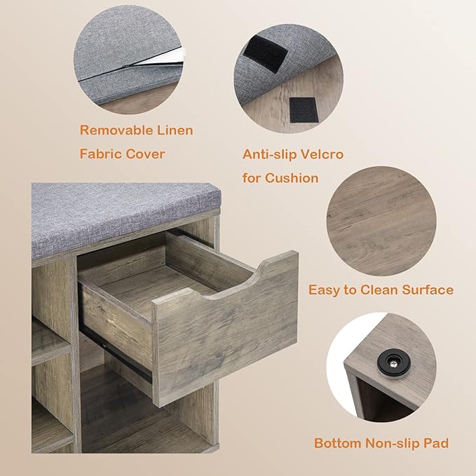 DINZI LVJ Shoe Bench, Entryway Storage Bench - Image 4