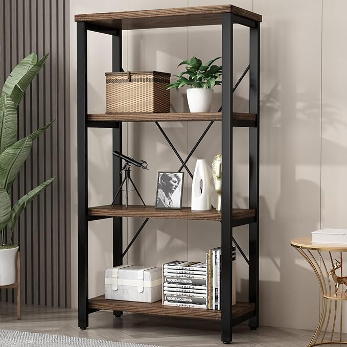 4 Tier Bookshelf, Solid Wood Bookcase Shelf Storage Organizer, Vintage Storage by AY-AOYUAN