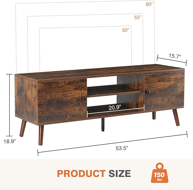 Sweetcrispy TV Stand for 55 60 inch TV, Modern Mid Century Entertainment Center - Image 2