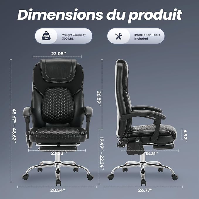 Massage Office Chair with Heat and Footrest –Reclining Desk Chair, Big and Tall - Image 2