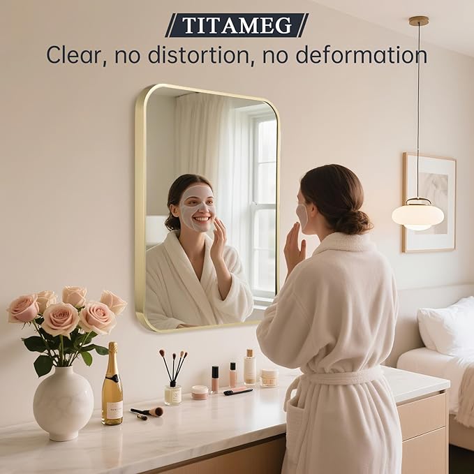 30x36 Inch Bathroom Mirror for Wall, Aluminum Alloy Framed Brushed Wall Mirror - Image 3