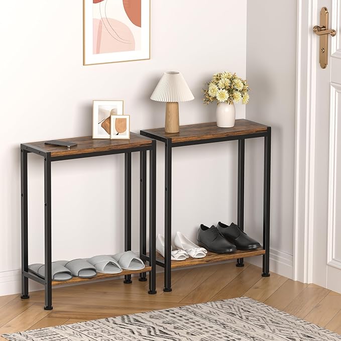 Narrow Side Table for Small Space Set of 2, 2-Tier Small End Table - Image 8