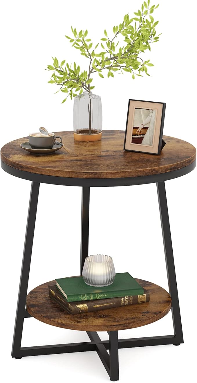 Tribesigns Round End Table Set of 2, 2 Tier Side Table - Image 8