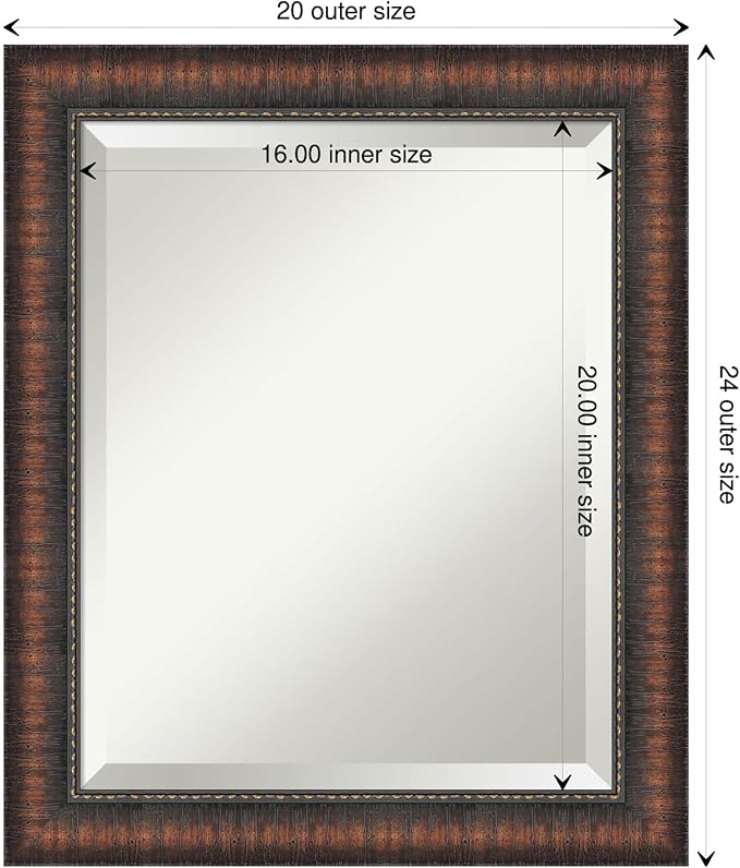 Amanti Art Brown Wall Mirror 24x20 Caleb Brown Rectangle Bathroom Mirror - Image 4