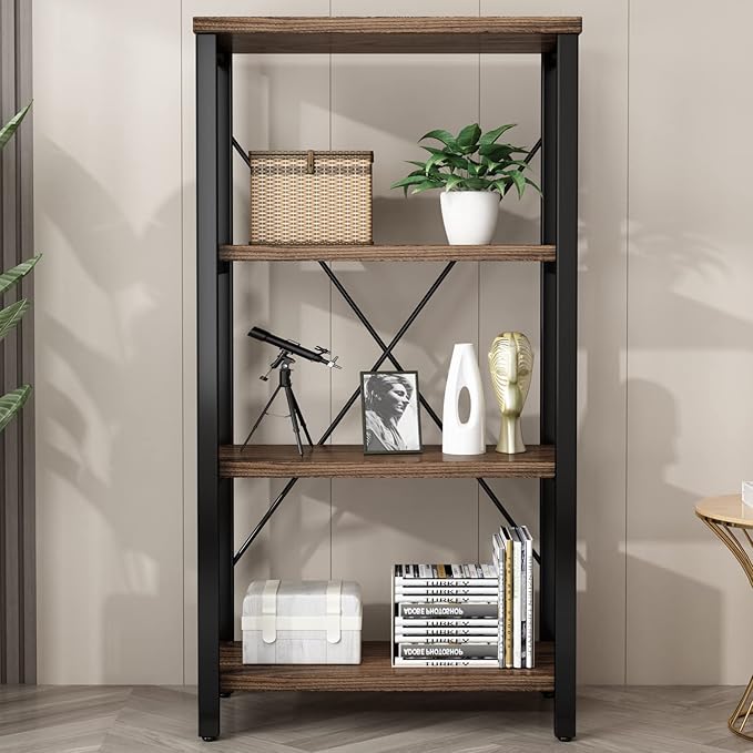 4 Tier Bookshelf, Solid Wood Bookcase Shelf Storage Organizer, Vintage Storage - Image 5
