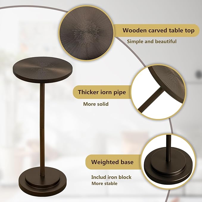 Drink Table Set of 2, Small Round Pedestal Side Table - Image 5