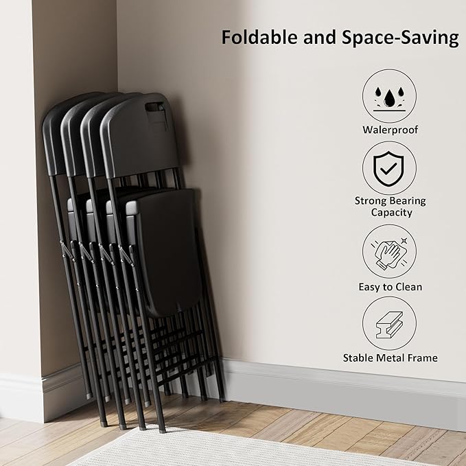 VECELO 4 Pack Folding Chairs, Indoor/Outdoor Use Plastic Seat - Image 8