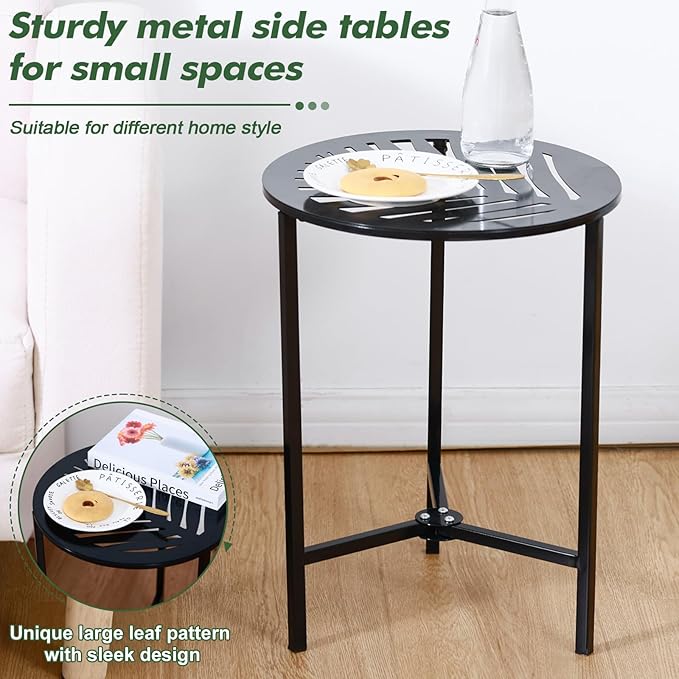 1 Packs 13" Metal Outdoor Side Tables Small Black Outside End Table - Image 4