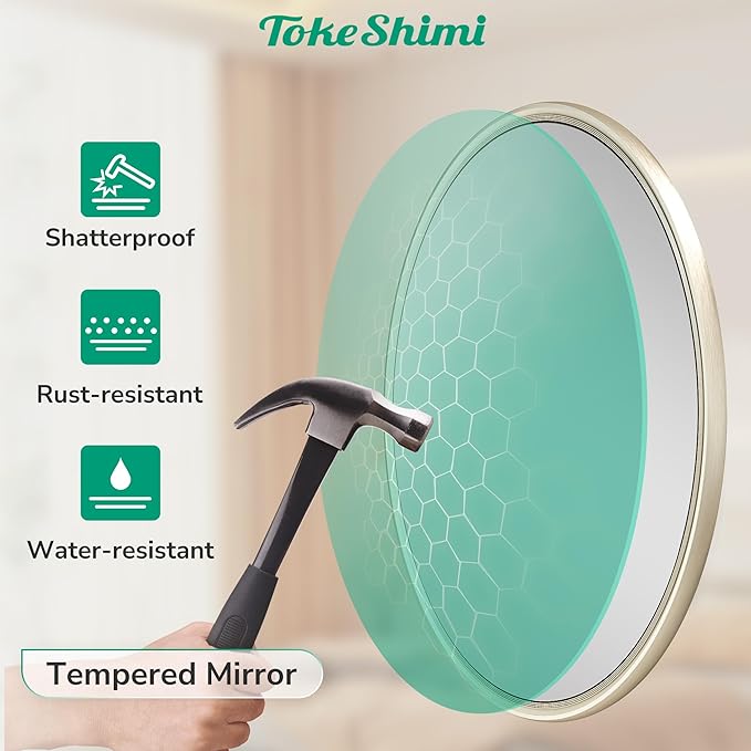 TokeShimi 30 Inch Brushed Nickel Mirror Round Tempered, Shatterproof Bathroom - Image 3