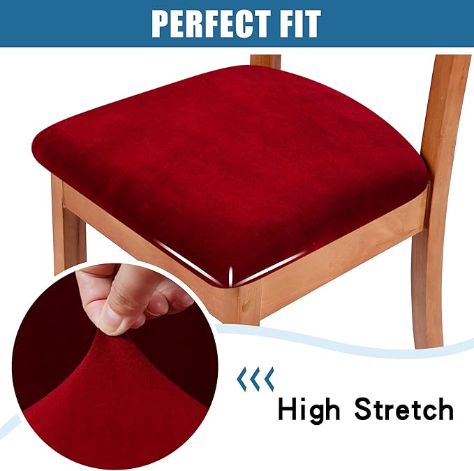Smiry Velvet Seat Covers for Dining Room Chair Set of 2, Stretch Fit Removable - Image 4