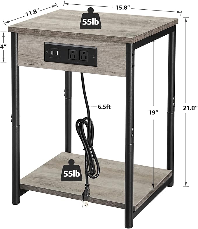 TUTOTAK Small Night Stand with Charging Station, End Table Set of 2, Side Table - Image 8