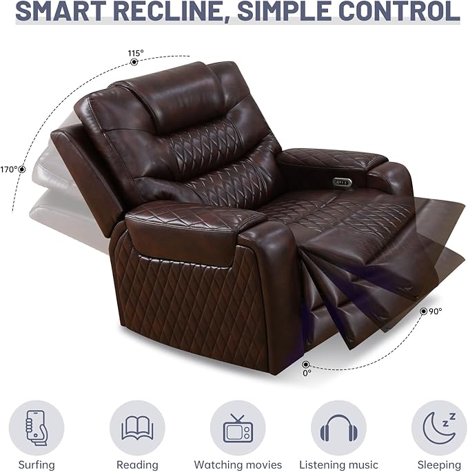 PU Leather Power Wall Hugger Chair Double Reclining Sectional Sofa 2-Seater - Image 4