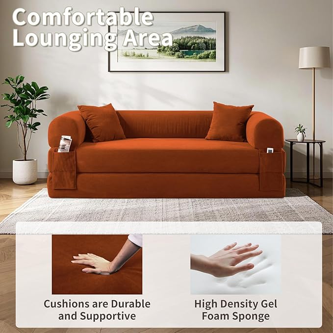 80" Convertible Sofa Bed, 3-in-1 Corduroy Folding Pull Out Couch - Image 3