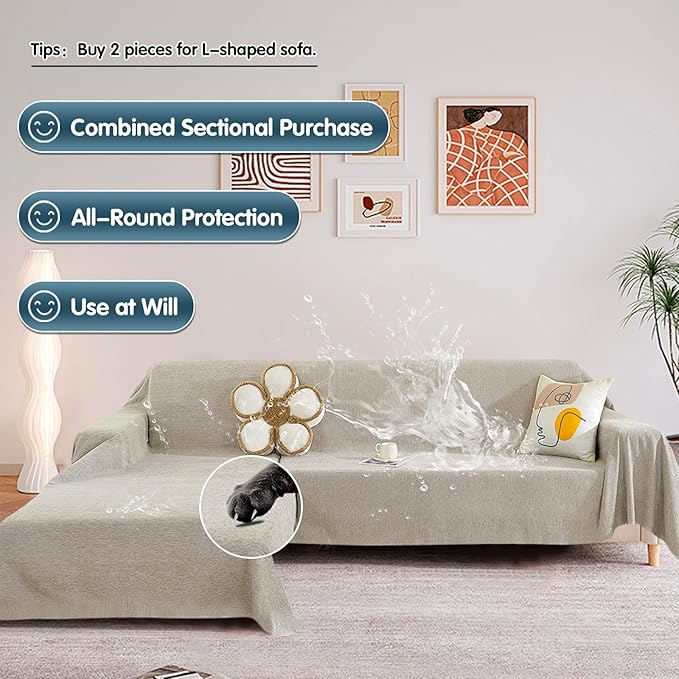STACYPIK 100% Waterproof Beige Couch Cover, Anti-Scratch Sofa Cover - Image 9
