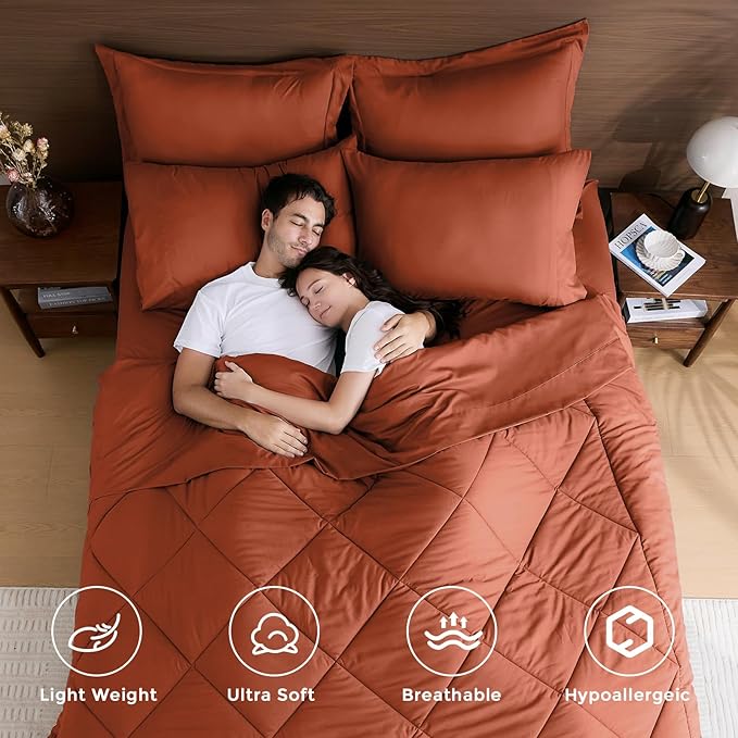HEVUMYI Burnt Orange Cali-King Comforter Set - Image 2