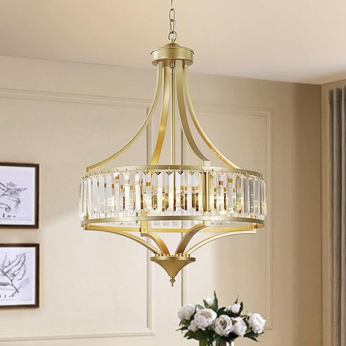 20" Modern Crystal Chandelier, 5-Light Gold Dinning Room Light Fixtures Over by CNRATYE