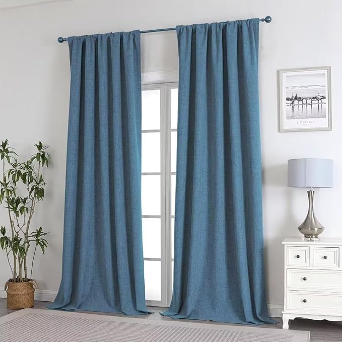 Joydeco Natural Linen Curtains 108 inch Length 2 Panels Set Burg 100% Blackout - Image 7