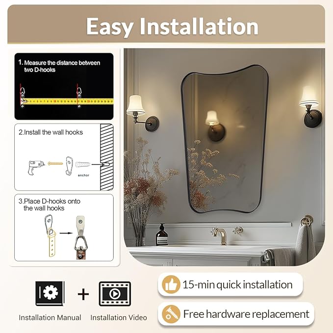 Black Bathroom Vanity Mirrors, 24 x 36 Irregular Wall Mirror - Image 8