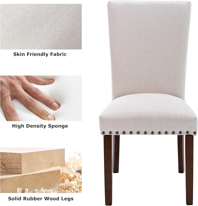 COLAMY Upholstered Dining Chairs Set of 4, Parsons Style Linen Beige Accent - Image 8