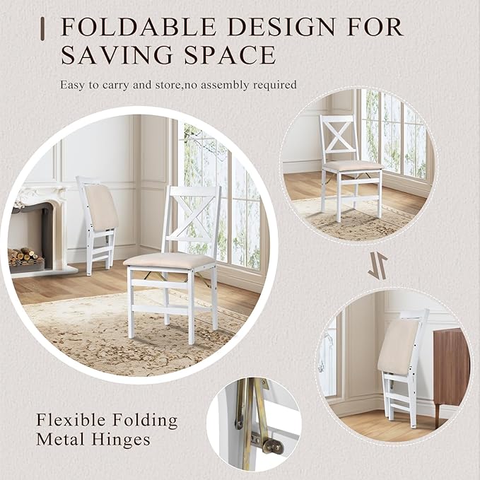 COLAMY Folding Dining Chairs Set of 2 – White Wooden Dining Room Chairs - Image 5