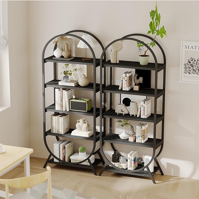 Bookshelf Arched Bookcase Set 2, 5 Tier Open Freestanding Display Shelf by Kogven