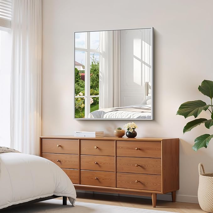 YIROMAN Bathroom Mirror 36"x40", Large Brushed Silver Bathroom Mirror - Image 4