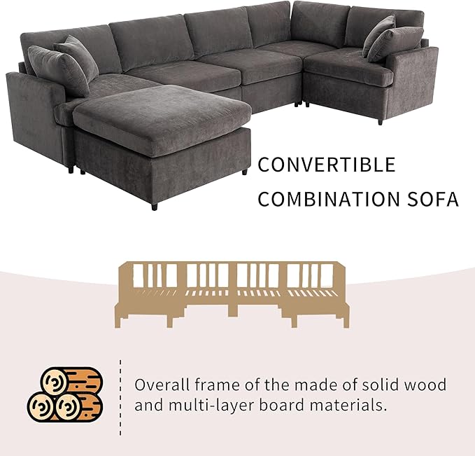 100 Inch U-Shaped Modular Convertible Sectional Sofa - Image 7