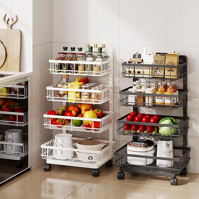 Aupekro 4-Tier Kitchen Storage Cart, Metal Utility Rolling Cart - Image 7